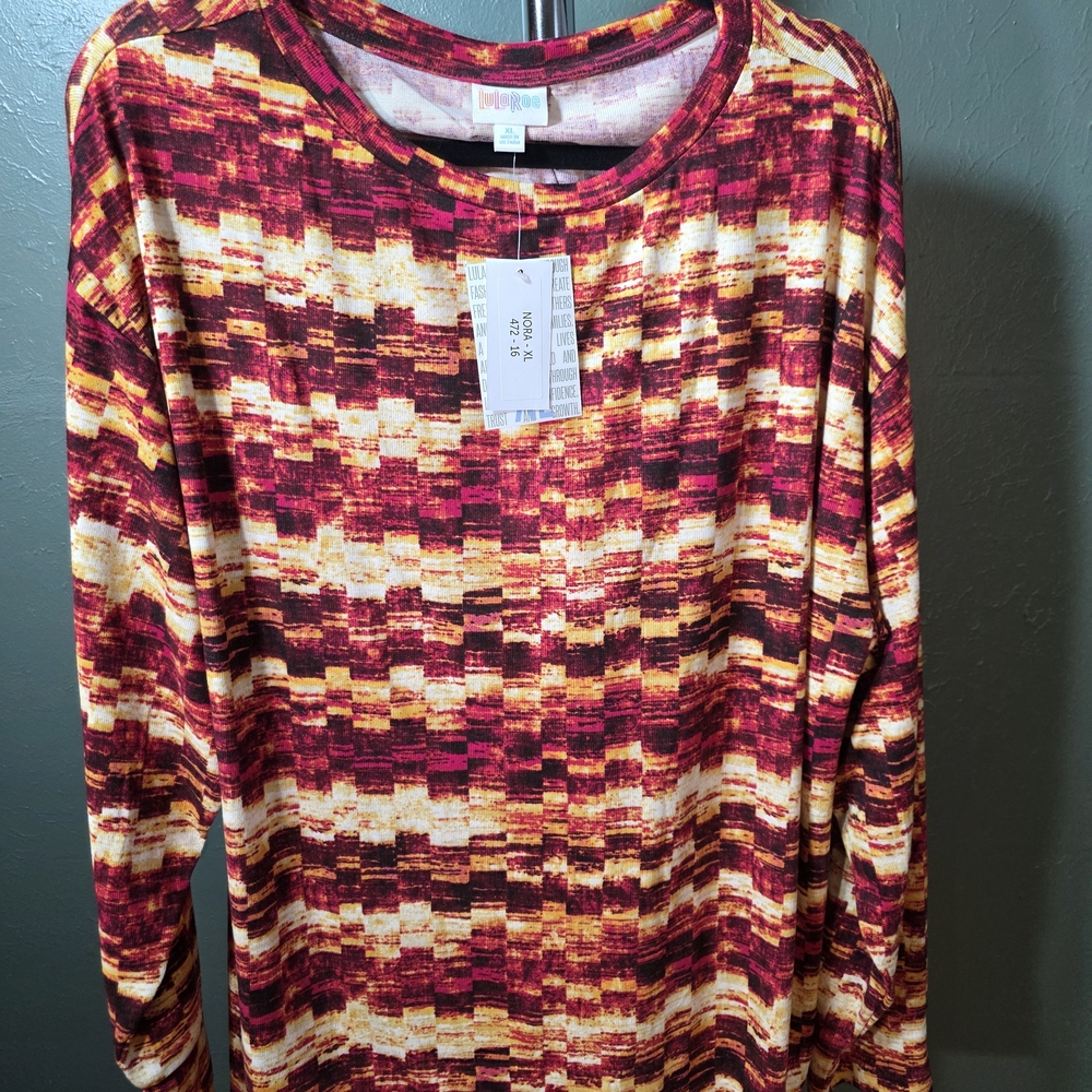LuLaRoe Nora Long Sleeve Top in Red, Yellow, White